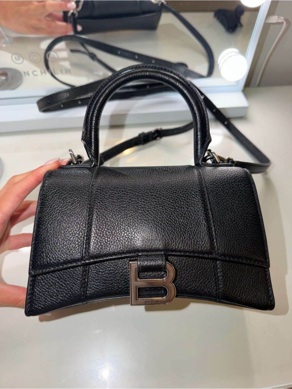 Balenciaga Black Mini Top-Handle Hourglass Bag